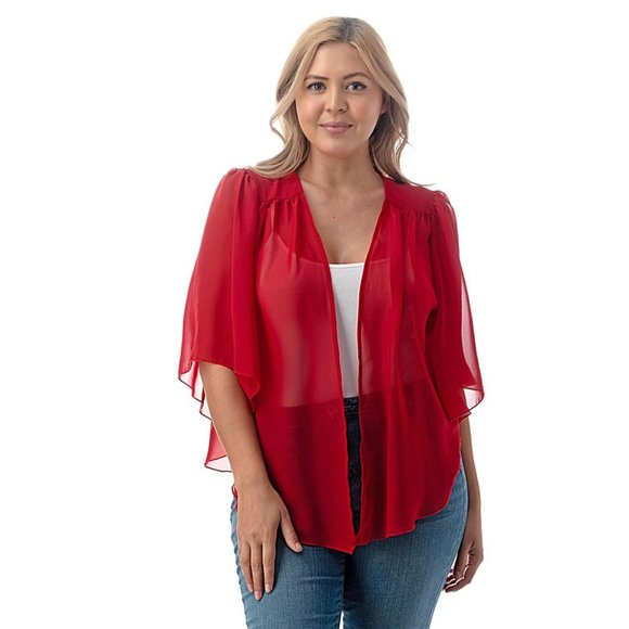 4x-6X New Plus Size Super Cute open sheer SHRUG - RED - Picture 2 of 5